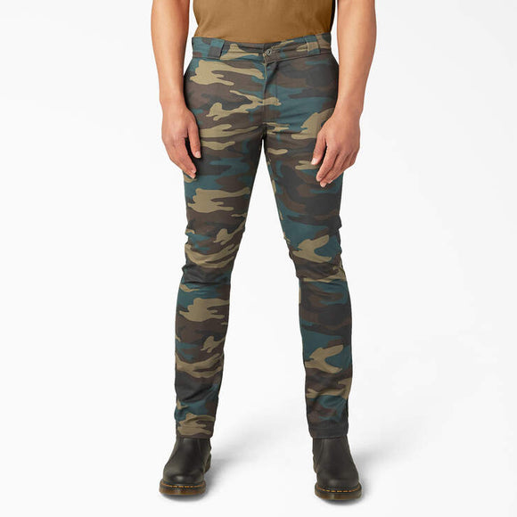 Dickies Men's A875H2C Flex Skinny Straight Fit Double Knee Work Pants Camo