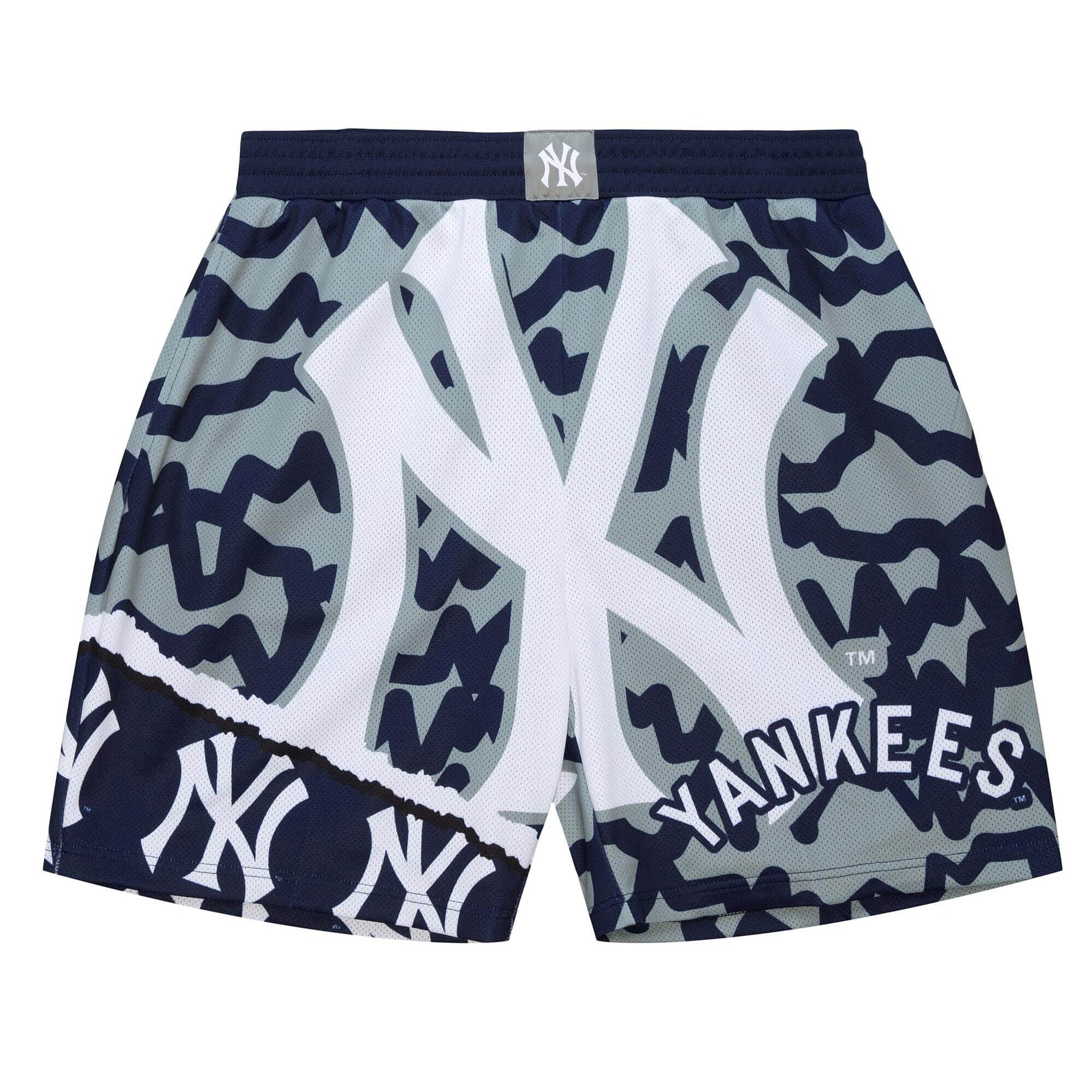Mitchell & Ness Mens MLB New York Yankees Jumbotron 2.0 Sublimated Shorts PSHR1220-NYYYYPPPNYGY Navy/Grey XS