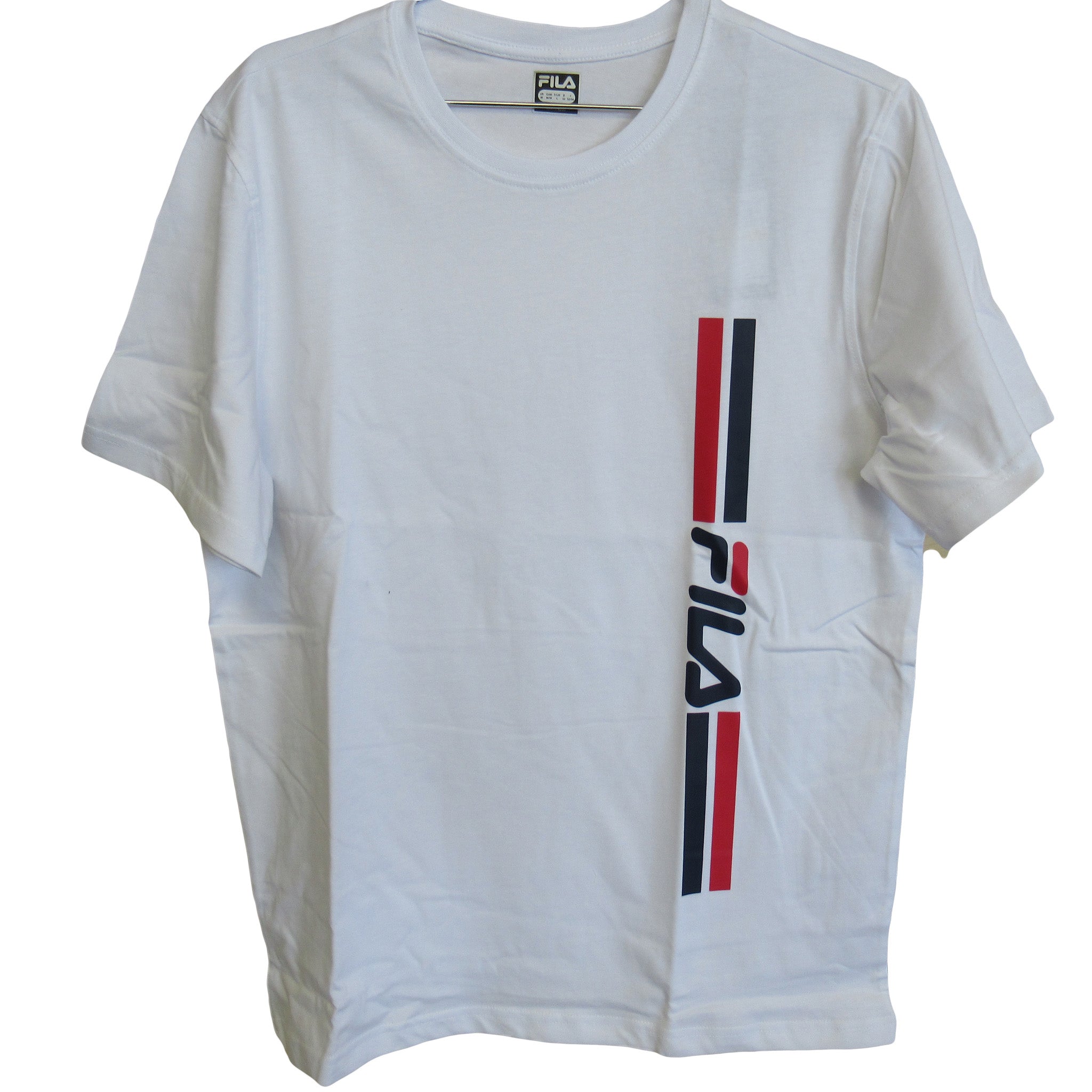 Fila Vertical Stripe Logo Print Crew Neck T Shirt